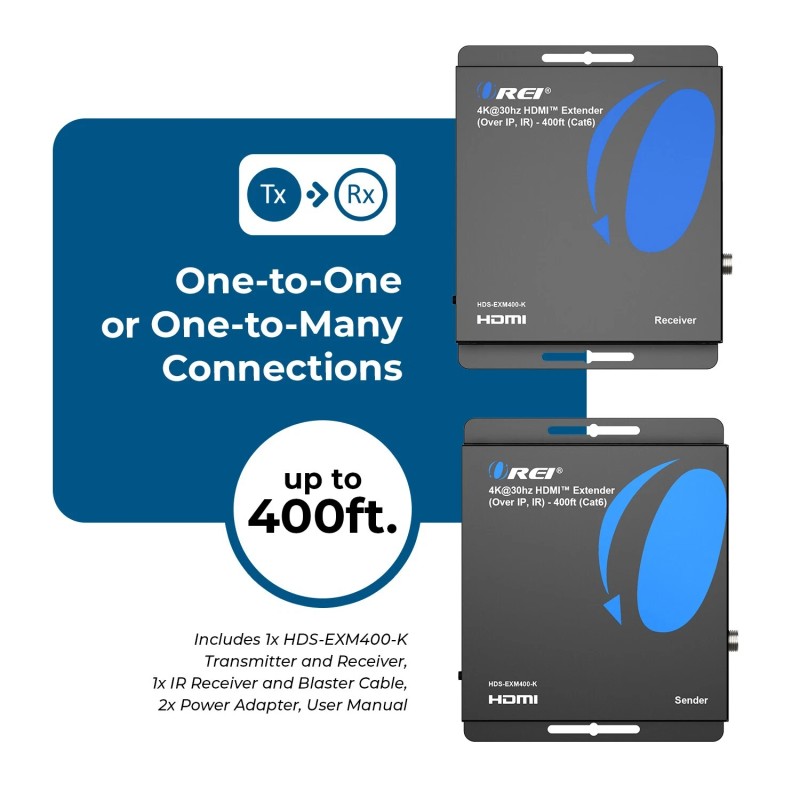 OREI 4K@30hz HDMI™ Extender (Over IP, IR) - 400ft (Cat6)