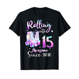 Rolling Into 15yr Old Awesome 15th Birthday Roller Skate T-Shirt