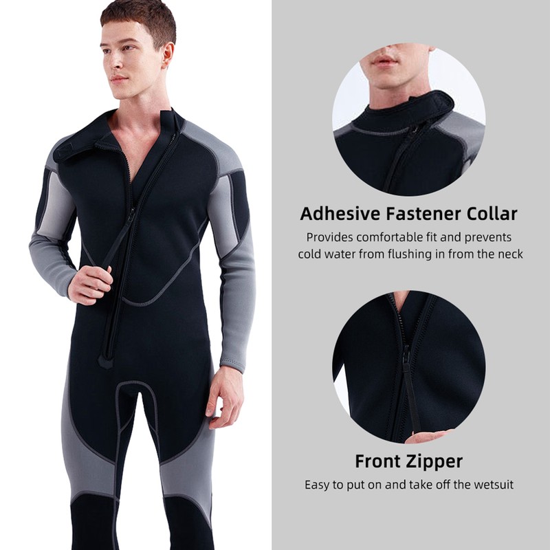 3mm Neoprene Wetsuit for Men Front Zip Full Body Diving