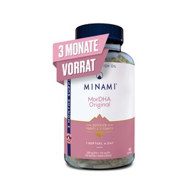 MINAMI Omega 3 Fischöl Nahrungsergänzung - MorDHA Original Omega 3 Kapseln Hochdosiert Hohe DHA-Konzentration - Gehirn- und Augenentwicklung des Fötus und Gestillter Säuglinge - 90 Weichkapsel