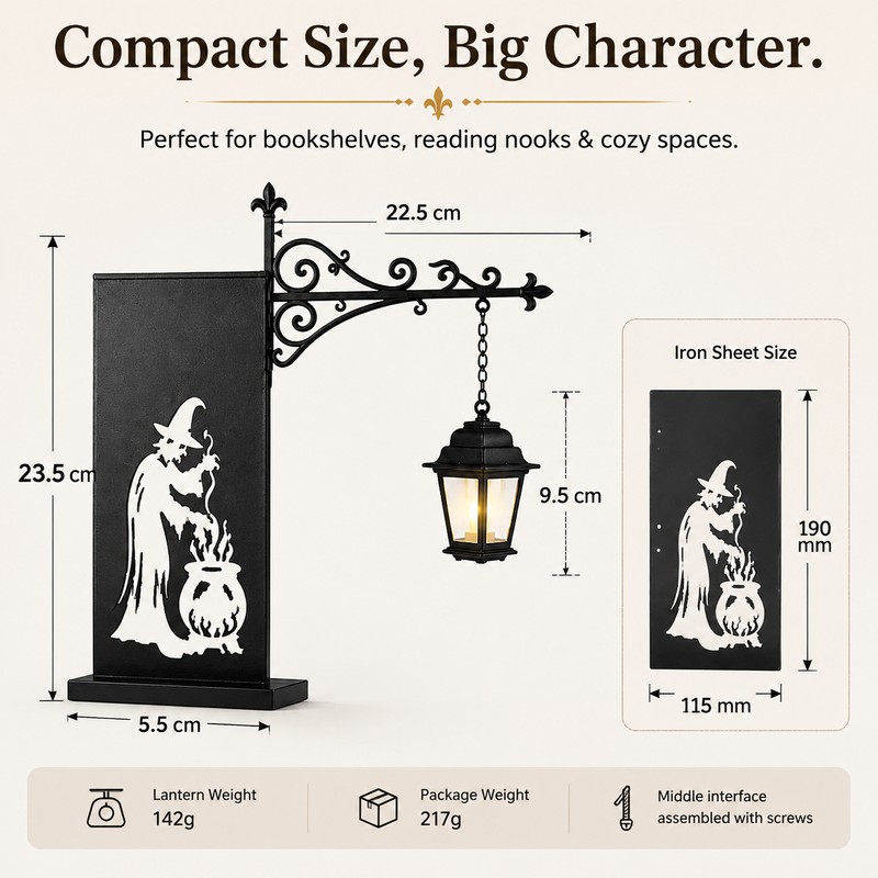 Witch Bookshelf Lantern for Book Nook Decor – Warm Hanging