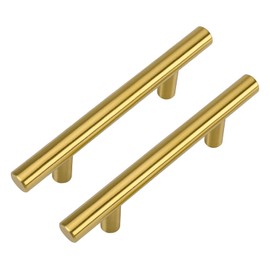 5 Pack Cabinet Handles 3in(76mm) Hole Centers Gold Cabinet Pulls Stainless Steel Drawer Pulls T Bar Brass Handles for Cabinet Modern Cabinet Hardware