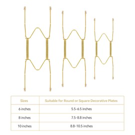 Bilillo 12 Pieces Stainless Steel Decorative Wire Plate Holders, 6/8/10 Inches Invisible Wall Plate Hangers, 3 Sizes Home Decoration with Wall Hooks for Antique Plates and Arts (Gold)