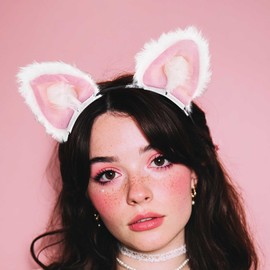 Aceorna Cat Ears Headband Cute Furry Hairband Soft Neko Ears Headpiece Cat Hair Accessories for Women (Pink, One Size)