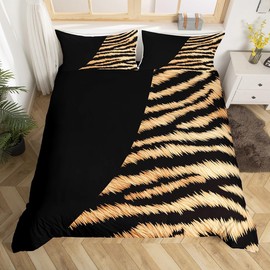 Tiger Print Bedding Set Twin Size,Wildlife African Tropical Animal Duvet Cover for Kids Boys Bed Comforter Cover Set,Black Patchwork Modern Design Bedding Quilt Cover Set Decorative 2 Pieces