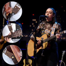 Nefelibata Guitar Strap, Jacquard Embroidery Cotton Guitar Straps with Crazy Horse Leather Ends for Bass, Electric & Acoustic, Gifts for Children, Guitarists