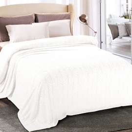 Whale Flotilla Flannel Fleece King Size Blanket for Bed, Soft Fluffy Velvet Bedspread Coverlet with Decorative Vintage Pattern for All Season, Warm and Lightweight, 90x104 Inch, White