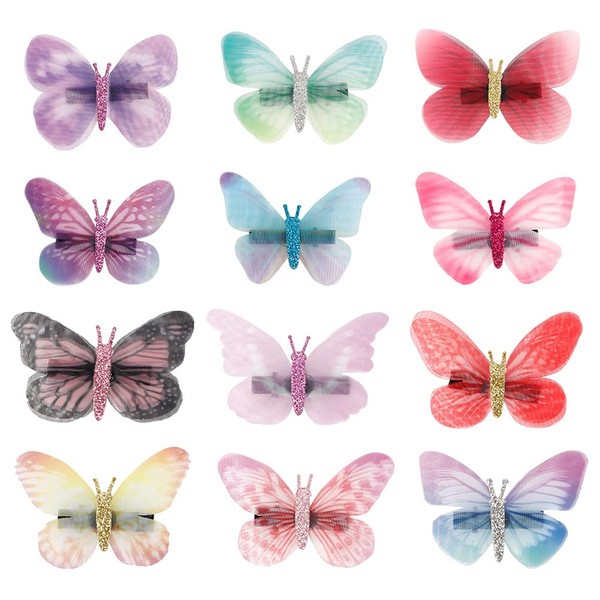Glitter Butterfly Hair Clips 3D Sparkle Hair Clip for Girls Women Hair Accessories 12 Pieces (Pack of 1)