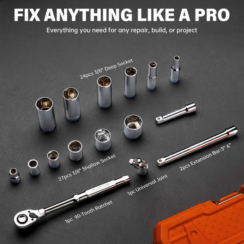 JU JIAN TEC 55-Piece 3/8" Drive Master Impact Socket Set