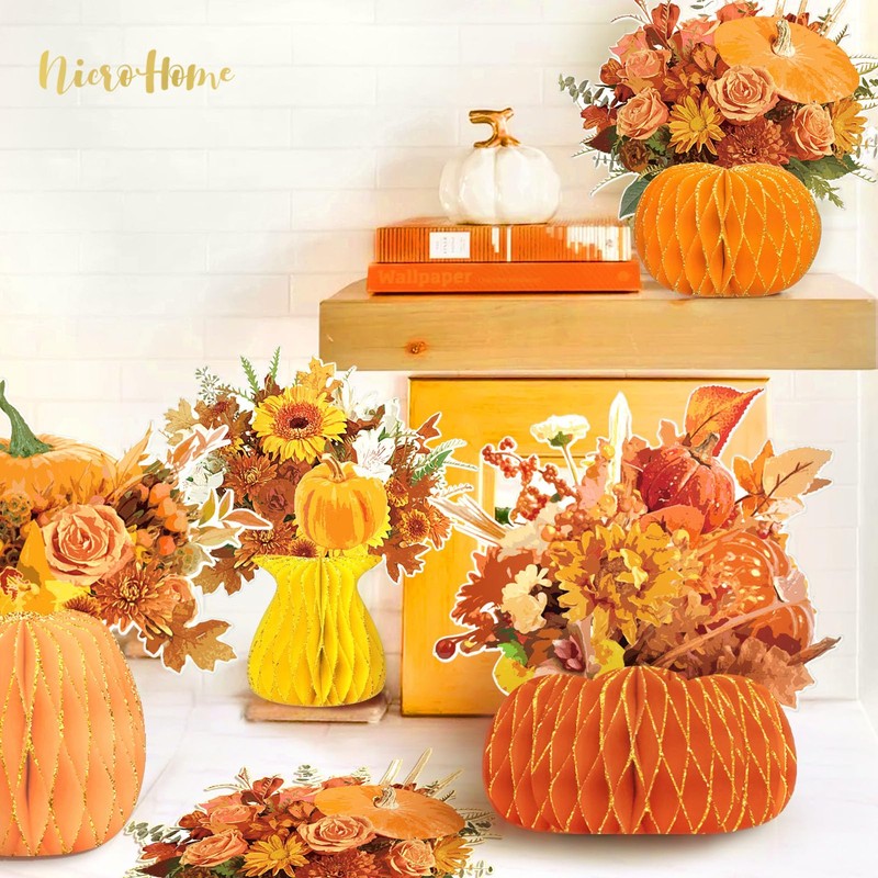 NICROHOME EUR Fall Decoration, 4 PCS Honeycomb Paper Vase Set