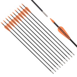 Fiberglass Arrows Black Spots with Orange Plastic Vanes with Long Bullet Shape Tips for Practice Archery Hunting fit for Recurve Bow or Compound Bow 26 inch 6PCS