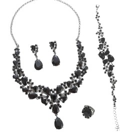 Hala Paris Elegant Jewelry Set - Bridal Necklace, Bracelet, Earrings and Ring with Crystal Stones And Water Resistant Perfect for Every Event, Weddings, Evenings