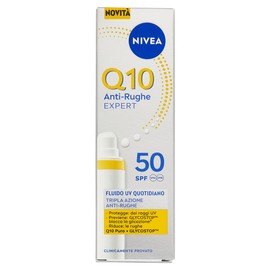 NIVEA Q10 Anti-Falten Expert UV Fluid Täglich LSF 50 40 ml, Anti-Falten-Gesichtscreme mit 3-facher Wirkung mit Sonnenschutz, Gesichtscreme LSF 50 mit reinem Q10 und Glycostop gegen UV-Strahlen und
