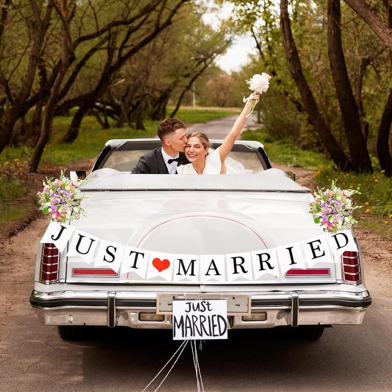 Wedding Garland, Set of 2, Wedding Party Banners, Happy Wedding/Just