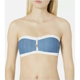 Seafolly Block Party Denim Blue Bustier Women Swimwear Top Size US 10/ AU 14