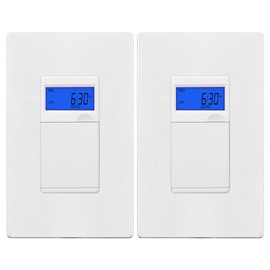 TG 7 Days Digital in-Wall Programmable Timer Switch for Lights, Fans, and Motors, Neutral Wire Required,7-Day 18 ON/Off Timer Settings, with Blue Backlight, UL Listed, White, 2 Pack