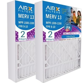 AIRX FILTERS WICKED CLEAN AIR. 16x25x5 Air Filter MERV 13 Compatible with Air Bear 255649-105 Furnace Filter 2 Pack