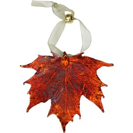 Ornament, Maple Leaf, Copper Dipped, Real Leaves, 2.5 Inch Length or Width, Adjustable Ribbon Tie