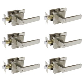 Probrico Satin Nickel Square Privacy Door Levers Lockset for Bedroom or Bathroom, Keyless Door Locks, 6 Pack