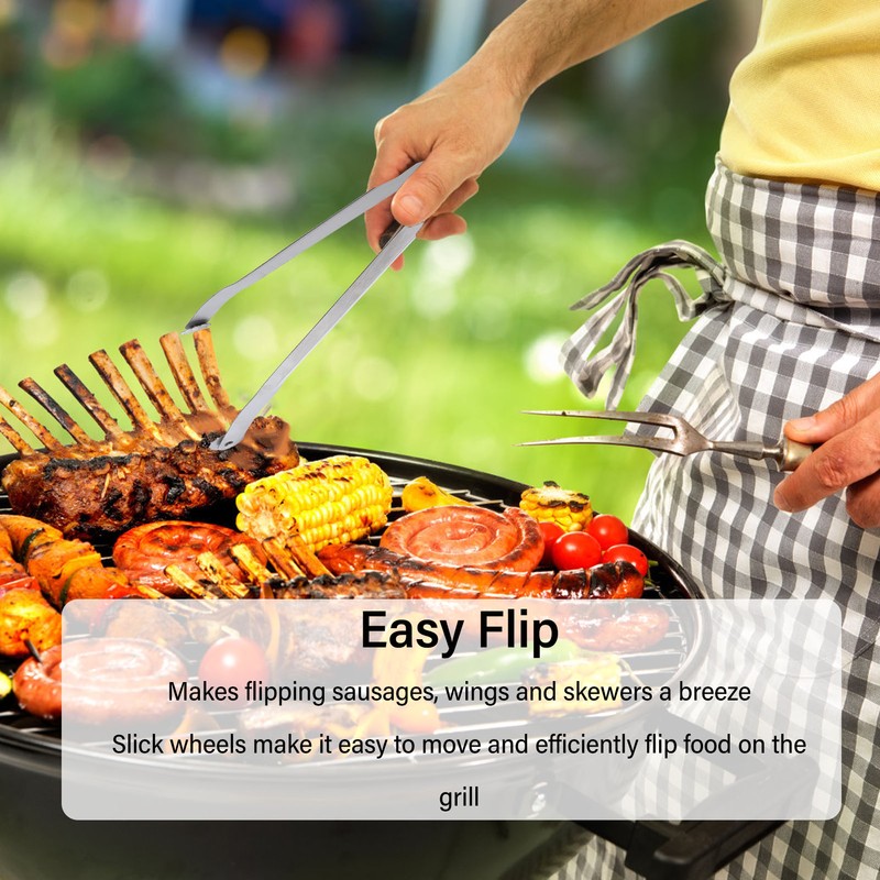 BBQ Sausage Turning Tongs Professional Long Handle Stainless Steel Kitchen