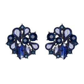 EVER FAITH Flower Stud Earrings for Women Girls Clear Rhinestone Crystal Flower Earrings Navy Blue, Crystal