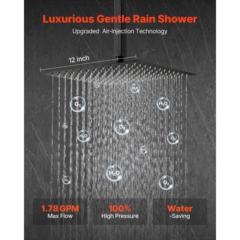 12 Inch Square Rain Shower Head Handheld Spray Ceiling Mount