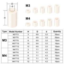YIXISI 150 Pieces Plastic Round Spacer Kit, for M3/M4 Screws, Spacers Without Thread Columns, OD 7 mm, White
