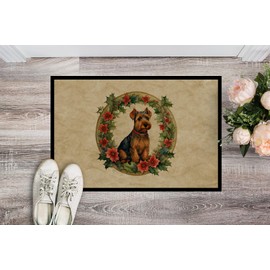Caroline's Treasures DAC2444JMAT Welsh Terrier Christmas Flowers Doormat Front Door Mat Indoor Outdoor Rugs for Entryway, Non Slip Washable Low Pile, 24H X 36W