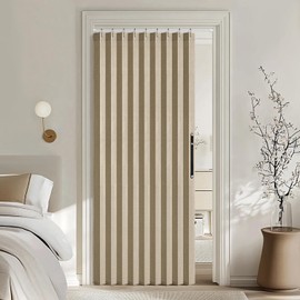 MIULEE Accordion Style Magnetic Folding Door Curtains for Doorways/Closet, Room Divider Pleated Drapes with Hooks for Interior Living Room/Bedroom/Open Closet, Khaki, W39 x L78 inches, 1 Panel