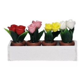 Town Square Miniatures Miniature Dollhouse White Flower Box With Flowers Roses 1:12 Scale New