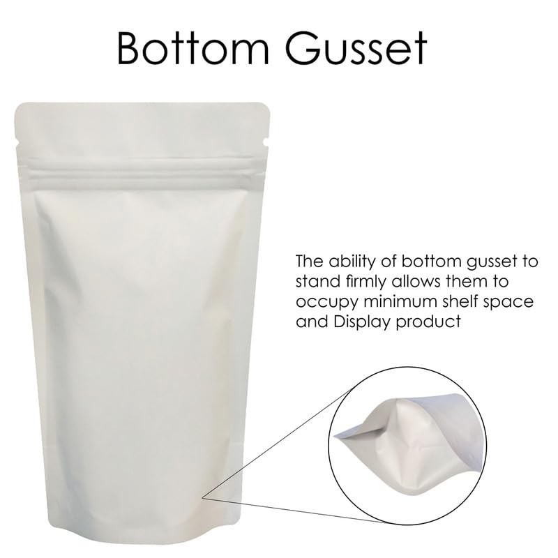 RIGHTPAK White Matt Stand Up Pouches with Resealable Zipper &