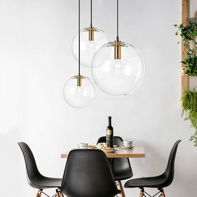 H XD GLOBAL Spherical LED Clear Glass Hanging Light, Creative