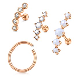 WillTen Helix Earrings for Women 16G Hinged Clicker Septum Cartilage Conch Earrings Rose gold Tragus Earrings Piercing