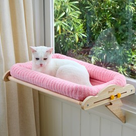 NIUZYRO Large Hanging Cat Window Perch & Seat - Sturdy Solid Wood Frame, Easy to Adjust Hammock Bed with Padded Enclosure | for Windowsill & Shelf | Beds for Inside Cats, Indoor Cats & Small Dogs