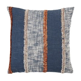 SARO LIFESTYLE Gerard Collection Vertical Striped Design Throw Pillow with Down Filling, 20", Navy Blue
