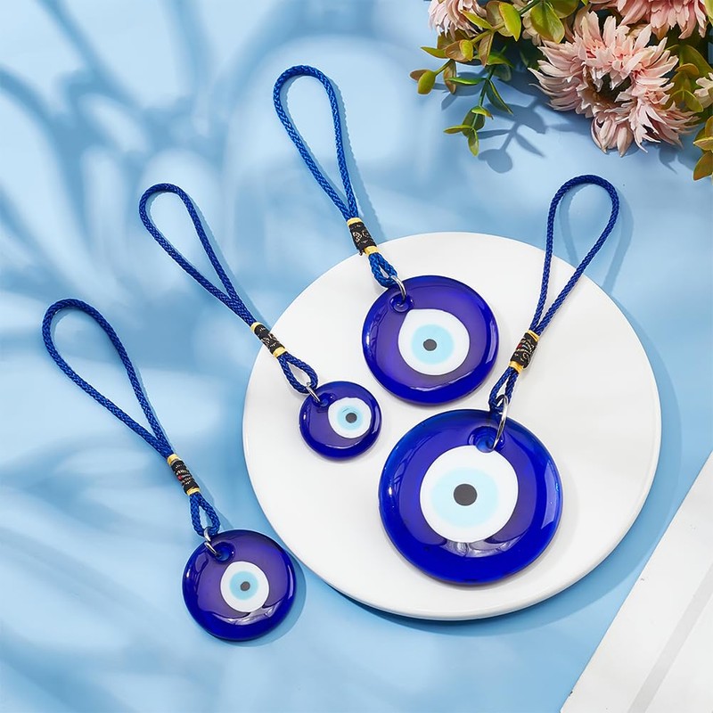 WEBEEDY Pack of 4 Blue Evil Eye Beads Pendants, Car