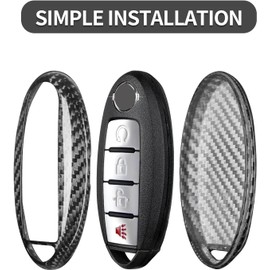 T-carbon Key Fob Cover Compatible with Nissan Key Fob Protector fits for Infiniti QX80 Luxe Sensory Key Fob Shell Accessories 2022-2024,Real Glass Carbon Fiber,Silver Black