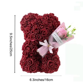 Artificial Rose Bear, 1 Count Artificial Rose Bear with Flower, Decoration Flowers for Home Festival Wedding Valentine's Day - Color: Dark Blue, Size: one-size