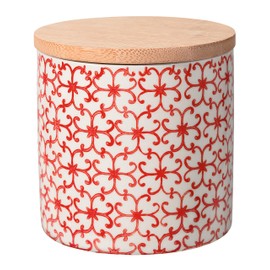 Bloomingville Carla Express Storage Container Pot Airtight Diameter 10 x Height 10 cm Red Ceramic Bamboo Holds Approx. 400 ml