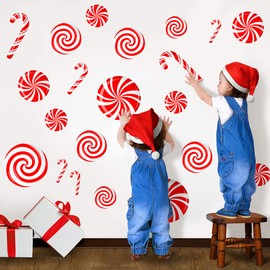 CIOEY Peppermint Floor Decals 24 Pieces Large Stickers for Christmas Candy Land Party Decorations, Store Decor Floor Windows Walls Winter Holiday Decoration Supplies, Red and White