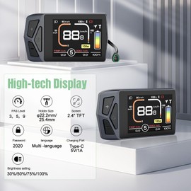 Varstrom EKD01 Display for Bafang Mid Motor - Ebike Display for BBS02B, BBS-HD, BBS01B Electric Bicycles Mid Motor, for E-Bike Conversion Kit CAN Protocol 5-Pin Connectors
