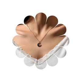 Xmsrn Vintage Crescent Moon Necklace Rhinestone Oil Drop Moon Pendant Necklace Gold Star Necklace Black Enamel Moon Star Necklace Jewellery for Women and Girls, Zinc, No Gemstone