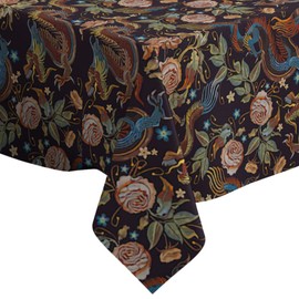 Xtremepads Embroidery Vintage Chinese Dragons Flowers Pattern Pattern - Rectangle Oblong Linen Tablecloth, 60" x 102" inches Washable Decorative Table Cloth