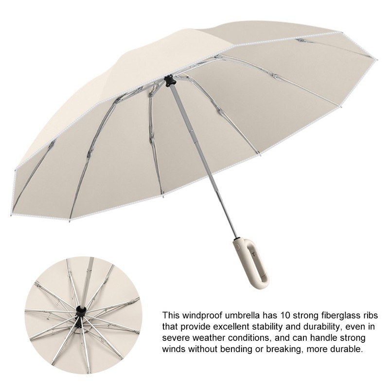 Fully Automatic Umbrella with Carabiner Handle, 10 Ribs Reverse Folding
