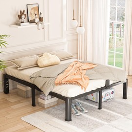 Bilily 14 Inch Queen Bed Frame Metal Platform with Round Corner Legs,3500 LBS Heavy Duty Steel Slats Support,Headboard Compatible,No Box Spring Needed,Easy Assembly,Mattress Retainer,Underbed Storage