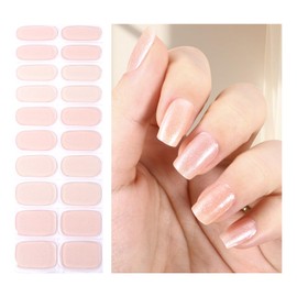 OAUEE Semi Cured Gel Nail Strips | 20 Gel Nail Stickers | Gel Nail Stickers With UV Light Required | Salon Quality, Easy Application And Removal（Transparent Powder）