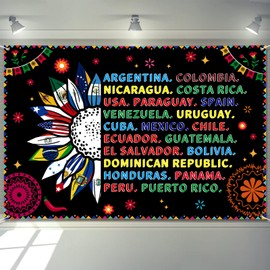 Arosche Hispanic Heritage Month Decorations Banner 72" x 48" Sunflower Spanish Speaking Countries Latino American Celebration Photography Holiday Backdrop for Indoor Outdoor Garden,Party Home Decor