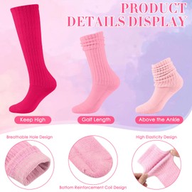 Panitay 12 Pairs Slouch Socks Women Bulk Slouchy Knee High Socks Soft Long Scrunch Socks for Women(Gradient Pink Series)