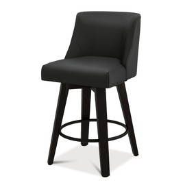 Erdoru Counter Height Bar Stool, Upholstered Fabric Barstool with Back, Kitchen Island Bar Stool with Footrest, 26" Seat Height, Solid Wood Legs, Fabric in Rustic Black