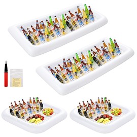 HBlife 4 PCS Inflatable Serving Bar, 2 Size Inflatable Buffet Cooler for Party,BBQ,Luau, Salad Ice Tray Food Drink Containers with Drain Plug and 1 Hand Air Pump